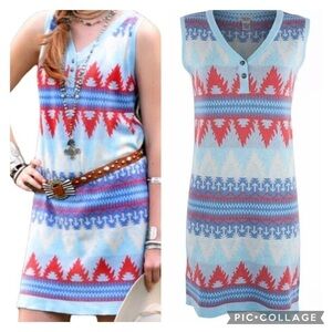 Tasha Polizzi “Sonoma” Aztec Sweater Dress NWT 100% Cotton Blue & Cream Sz S